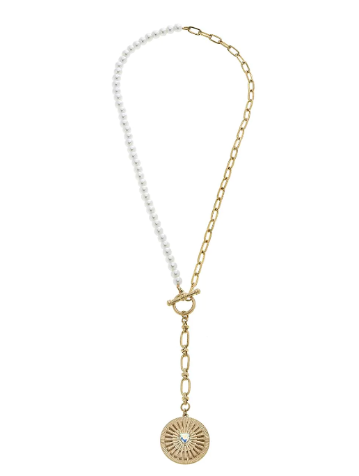 Pearl Paperclip Y Necklace