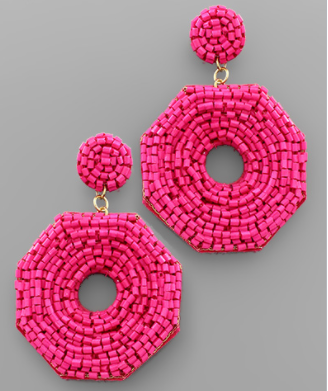 Pink Beaded Oxtogon Earring