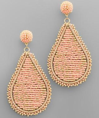 Pink Beaded Teardrop Earring