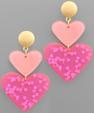 Pink Double Heart Earring