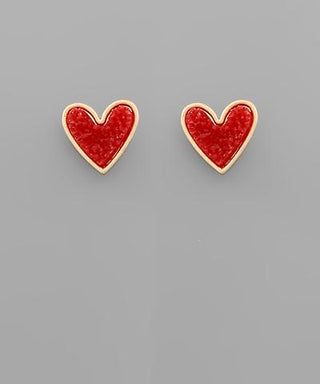 Red Druzy Heart Stud