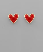 Red Druzy Heart Stud