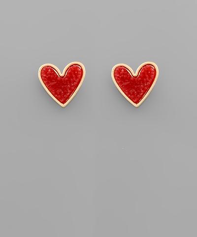 Red Druzy Heart Stud