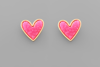 Pink Druzy Heart Stud