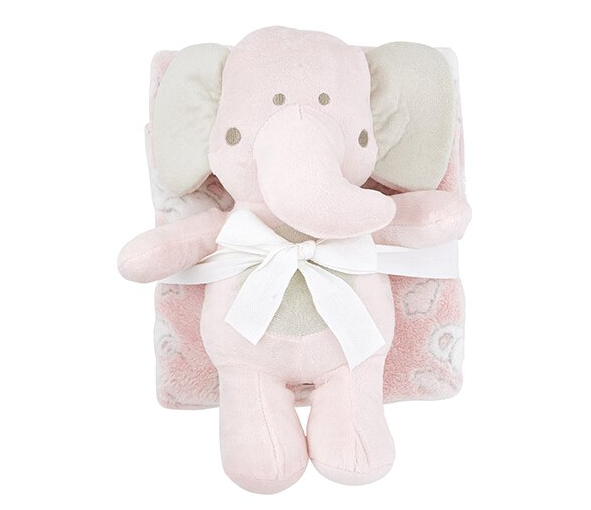 Pink Elephant with Blanket Set