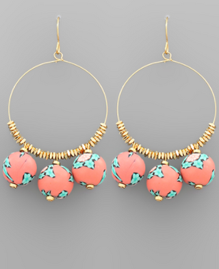 Pink Flower Print Ball Earring