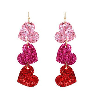 Pink Glitter 3 Heart Earring
