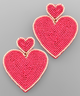Pink Heart Beaded Earring