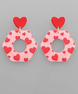 Pink Heart Octagon Earring