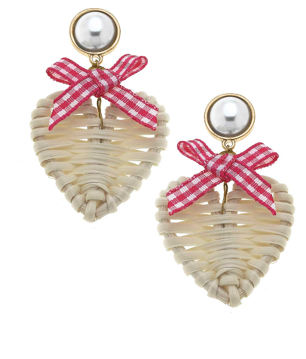 Pink Heart Rattan Earring