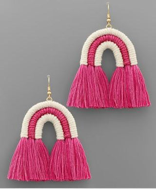 Pink Rainbow Tassel Earring