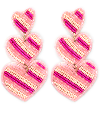 Pink Stripe 3 Heart Earring