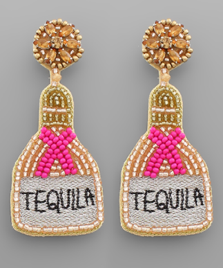 Pink Tequila Bottle Earring