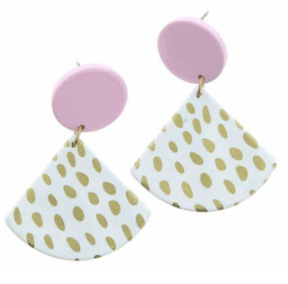 Pink With Gold Dotted Triangle Earring