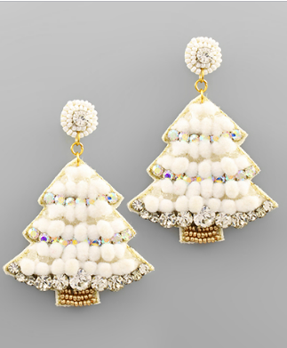 Pompom Xmas Tree Earrings White