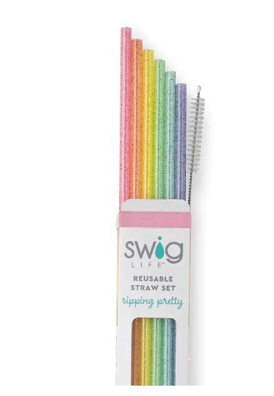 Rainbow Glitter Reusable Straw Set Swig