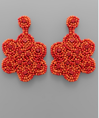 Red Beaded Flower Earrings