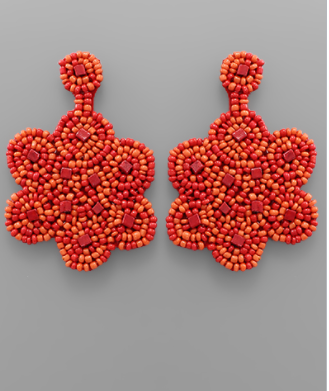 Red Beaded Flower Earrings