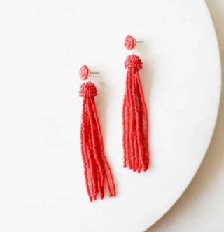 Red Beaded Tassel Earrings