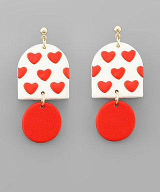 Red Clay Heart Disk Earring