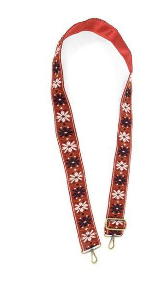 Red Daisy Embroidered Purse Strap