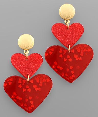 Red Double Heart Earring