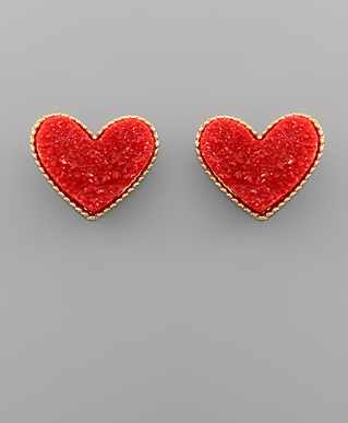 Red Druzy Heart Stud