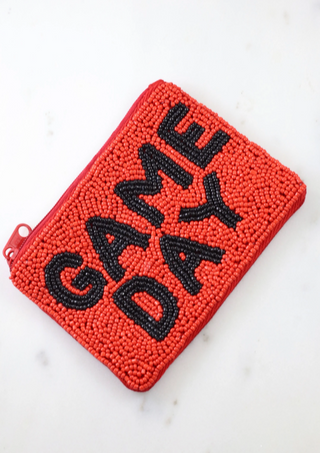 Red Game Day Beaded Coin Pouch