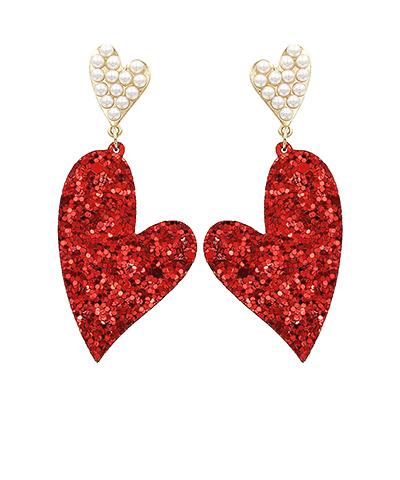 Red Glitter Heart Earring