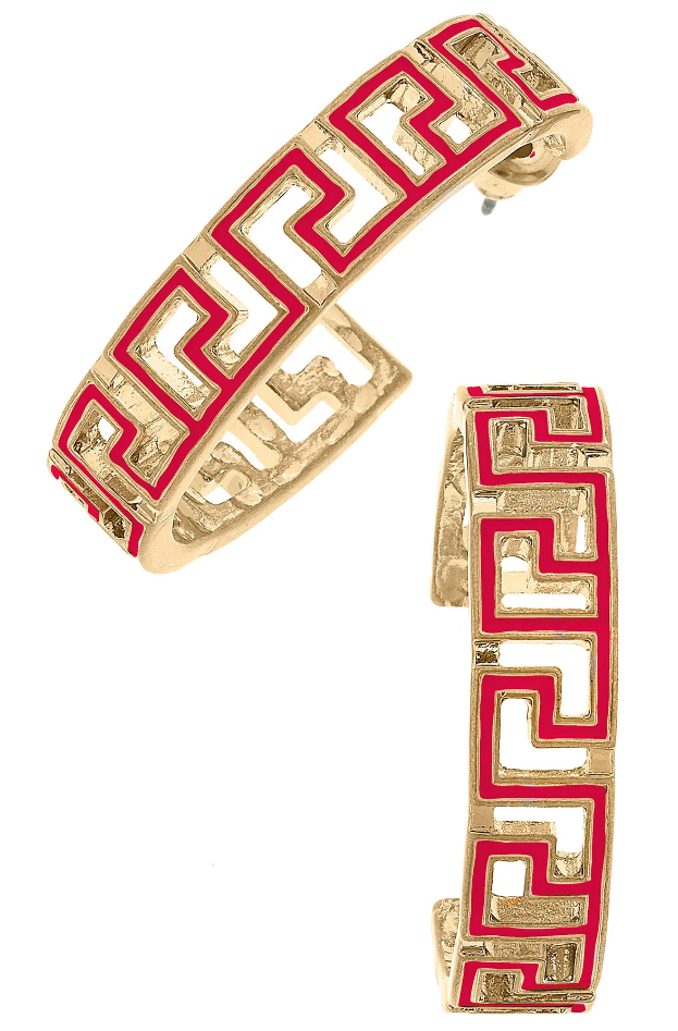 Red Greek Key Hoop