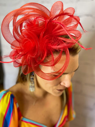 Red Loop Feather  Fascinator