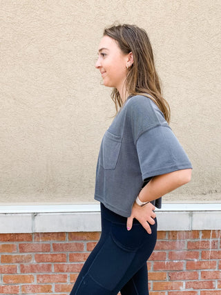 Ribbed Cropped Pocket Tee (More Colors)