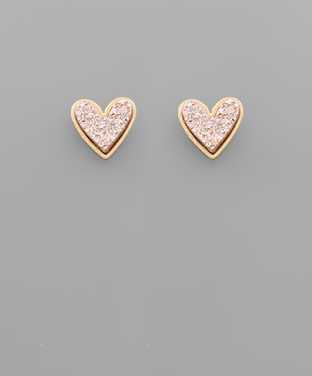 Rose Gold Druzy Heart Stud