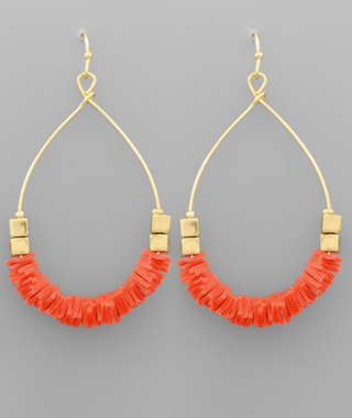 Rubber Bead Teardrop Earring Red
