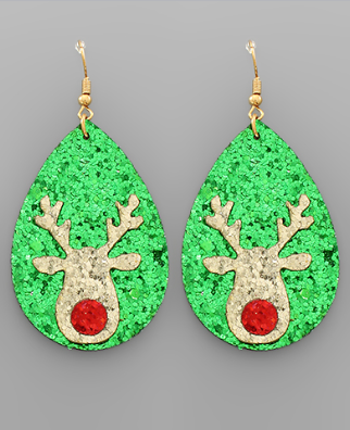 Rudolph Teardrop Glitter Earrings