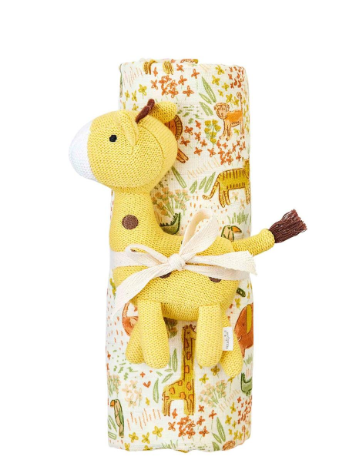 Safari Swaddle & Rattle Set