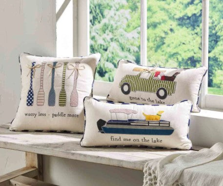 Gone To Lake Applique Pillow