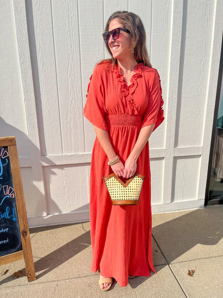open lace back dress Orange Knit Gold Accent Ring Open Back Mini Dress main image 1