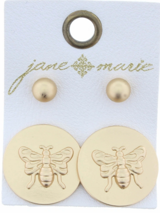 Set of 2 :Gold Ball & Bee Earring