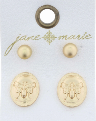 Set of 2: Gold Ball & Bee Oval Earring