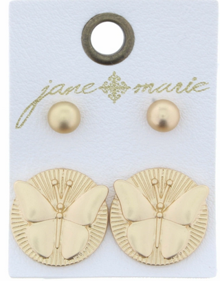 Set of 2: Gold Ball & Butterfly Earring