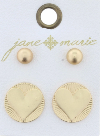 Set of 2: Gold Ball & Heart Earring