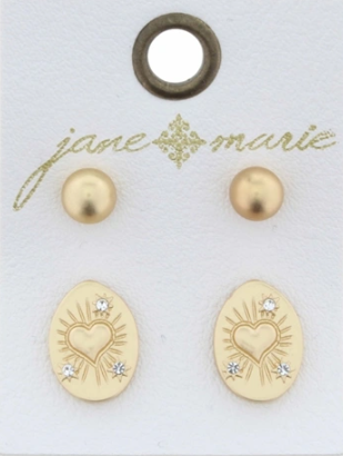 Set of 2: Gold Ball & Heart With Crystals
