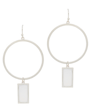 Silver Pearl Rectangle Earring