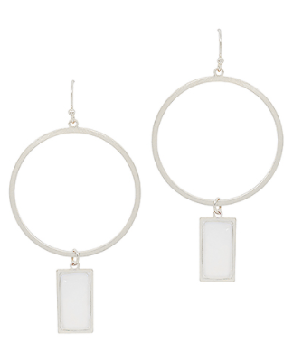 Silver Pearl Rectangle Earring