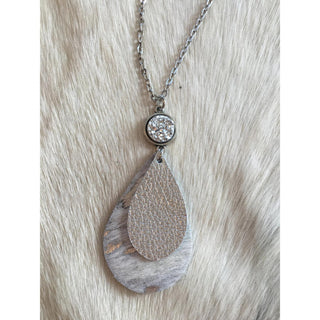 Silver Teardrop Leather Necklace