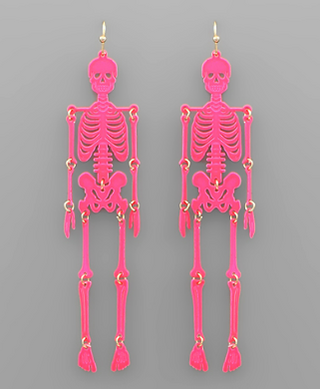 Skeleton Earrings Neon Pink