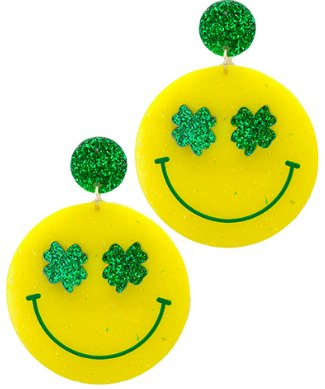 Smiley Face St. Pat Earrings Yellow