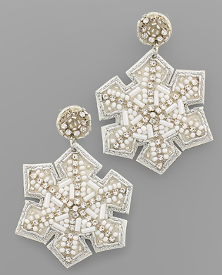 Snowflake Beaded Earring White