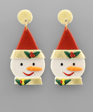 Snowman Face Clay Earring Multi